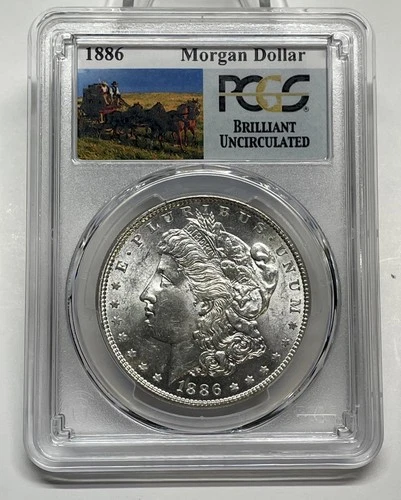 1886 Morgan Silver Dollar $1 BU Brilliant Uncirculated PCGS Stage Coach Holder