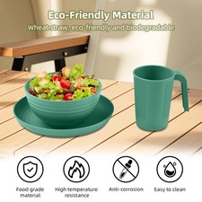 Camping Utensils Set For 1 Portable Wheat Straw Mess Kit With Bowl Plate Cu TDUJ