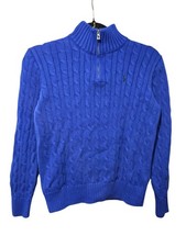 Polo Ralph Lauren Sweater Boys Large 14-16 Blue Cable Knit Black Pony