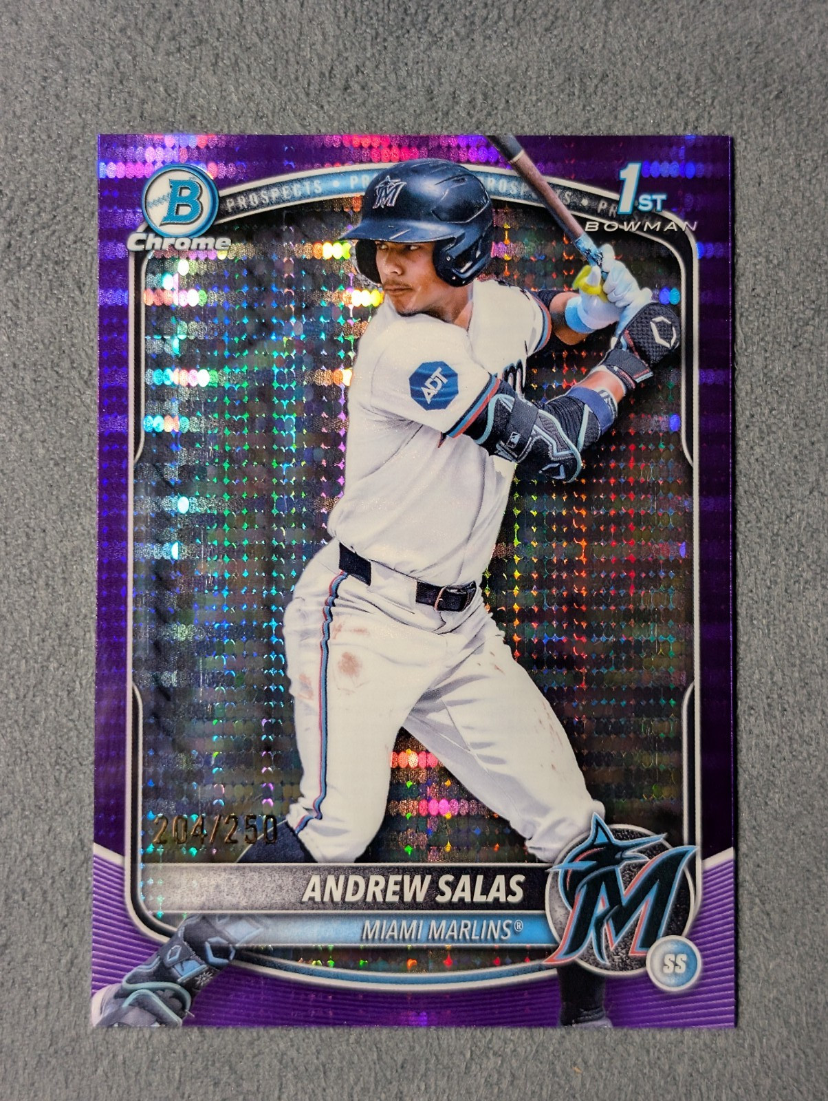 2025 Bowman Chrome Purple Pulsar Andrew Salas /250 Marlins 1st Prosp. BCP-156