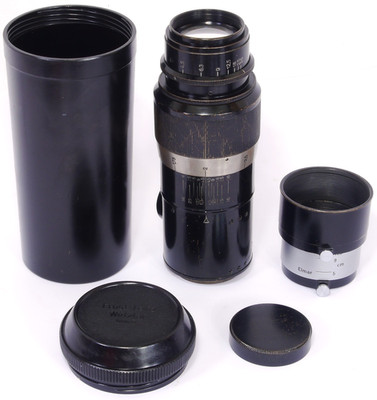SCHWARZ Lack Nickel ELMAR 1:4,5 f=13,5cm Leitz EFERN 1932 + Etui m. Pfeilmarke