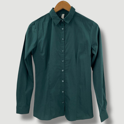 DeFacto Mens Dark Green Button Up Shirt Slim Fit Size S Casual