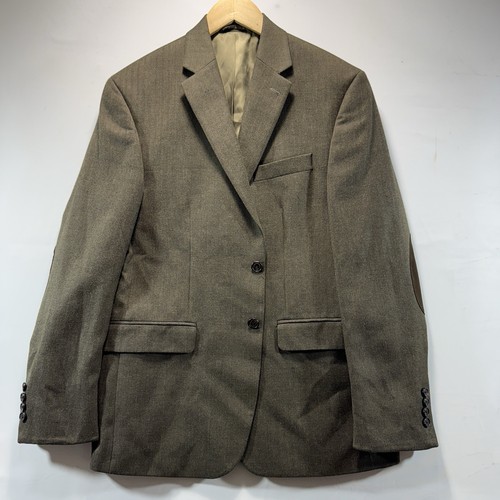 Lauren Ralph Lauren Blazer Herren 40 S Braun Fischgrät Lammwolle Ellenbogen Patch Mantel - Bild 1 von 17