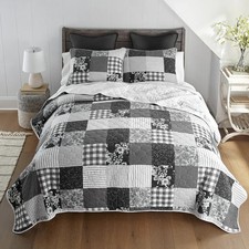 Donna Sharp Indiana Farmhouse Patchwork Black White Cotton Queen 3PC Quilt Set