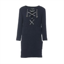 Chanel Coco Mark 21 years Cotton & Rayon Dress 34 Ladies' Navy Blue P70096V6161