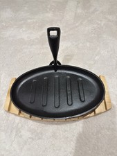 Cast Iron Oval Sizzler Platter with Wooden Base Made In England