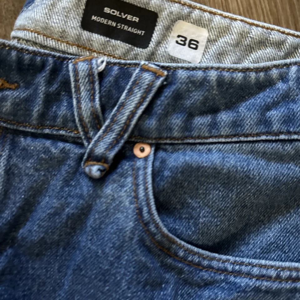 Volcom Jeans Mens 36 x 31 Blue Denim Pants Solver Modern Straight Leg Dark Blue - Image 2 of 4