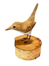Hand Carved Carolina Wren on piece of Birch, ...