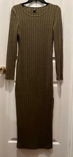 Women's Ribbed Stretch Long Sleeve Round Neck Bodycon Dress Green Size 6