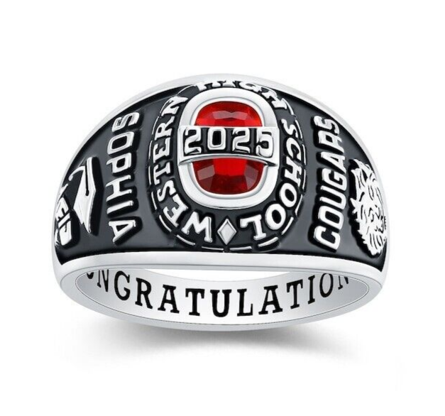 Rectangle Stone High School Class Ring University Of Royal Collection 925  Silver