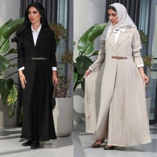 Dubai Moroccan Women Pleated Kaftan Maxi Dress Abaya Kimono Muslim Cardigan Robe