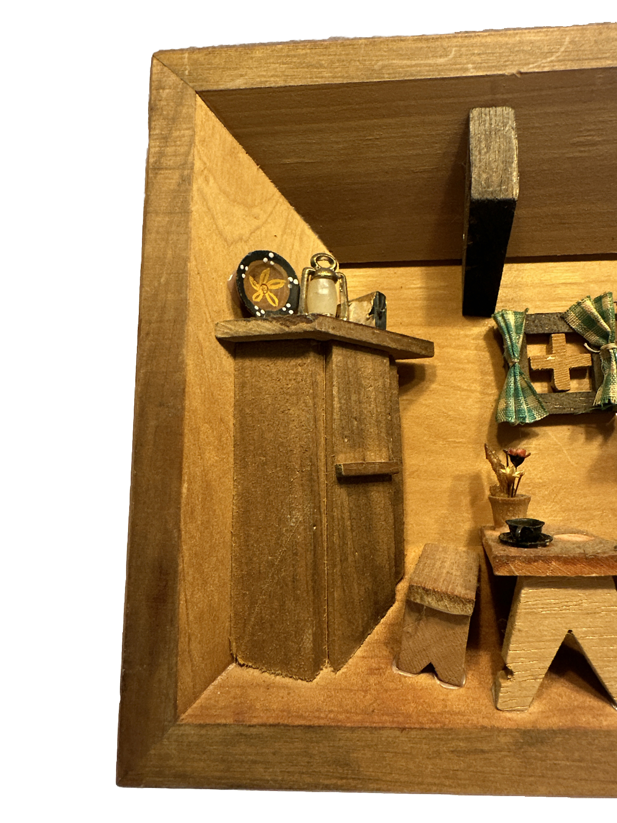 Vintage Wooden Wall Hanging Diorama Shadow Box 3D Kitchen Scene 11x8