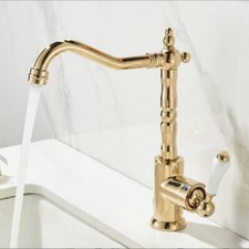 Gold Brass Bathroom Sink Faucet Single Handle Swivel Kitchen Faucet Mixer Tap