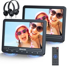 2x10.5" Dual Screen Car Headrest DVD Player Monitor TV Rechargeable Battery USB