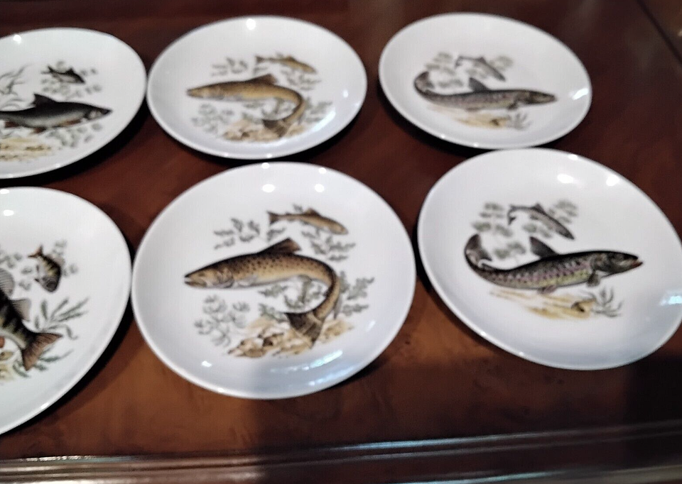 VINTAGE Naaman Israel Round Porcelain 6.5" Fish PlatesLot of 7 Plates