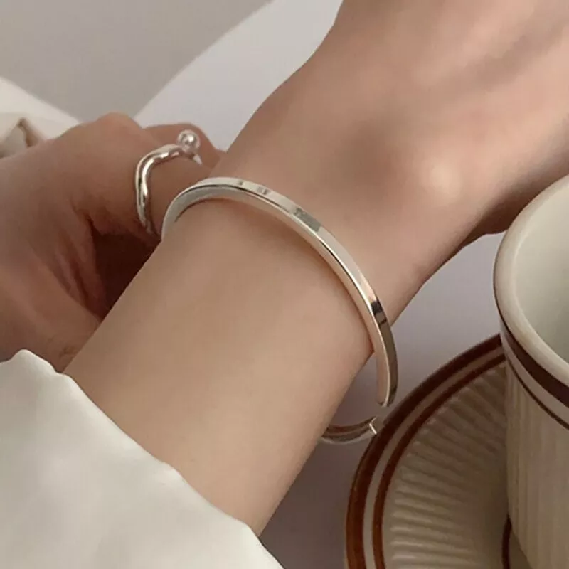 925 Sterling Silver Vintage Simple Open Cuff Elegant Bracelet