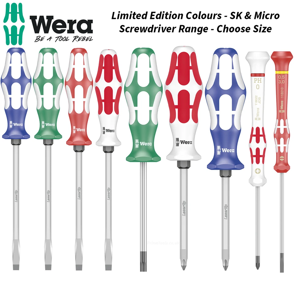 Wera Limited Edition farbige Schraubendreher Pozi, Schlitz, Kreuzschlitz, Torx Micro