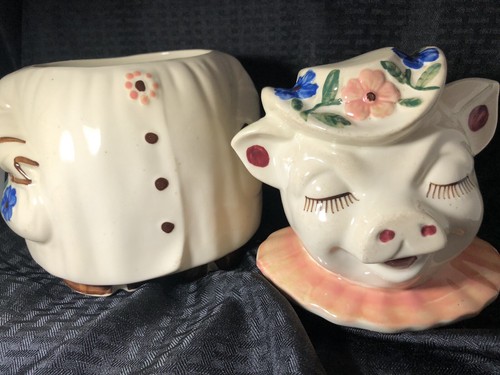 Vintage 1940s Shawnee Winnie Pig Cookie Jar Peach Pink Collar USA - Picture 8 of 9