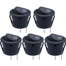 5pcs Snap-in Round Rocker Switch Toggle Power Switch SPST ON-OFF 2 Pin AC 250...