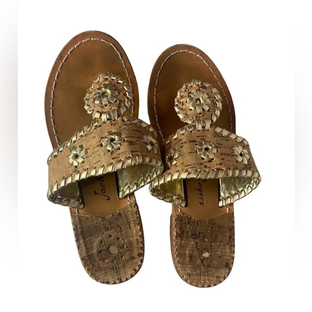 Jack Rogers Girls Miss Napa Valley Classic Gold and Brown Sandals Girls Size 2 Y