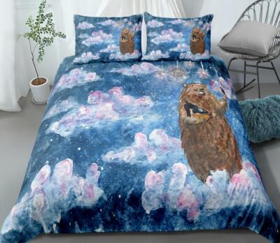 3D Bear Cloud ZHUA470 Bed Pillowcases Quilt Duvet Cover Set Queen King Zoe