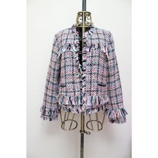 Halogen Rainbow Tweed Fringe Open Front Blazer Jacket Size Xl