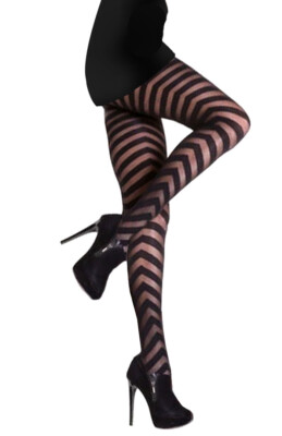 Collant Voile Noir Effet Jacquard Rayé Diamond Fantaisie SEXY BAS