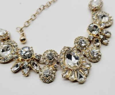 Flower Crystal Rhinestone Necklace Gold tone Wedding Prom Pageant 21''