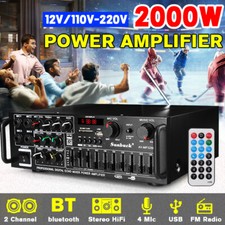 2000W 2 Channel bluetooth DC12V Power Amplifier Audio Stereo Amp Home Car FM