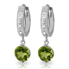 2.63 Carat 14K Solid White Gold Hoop Earrings Diamond Peridot