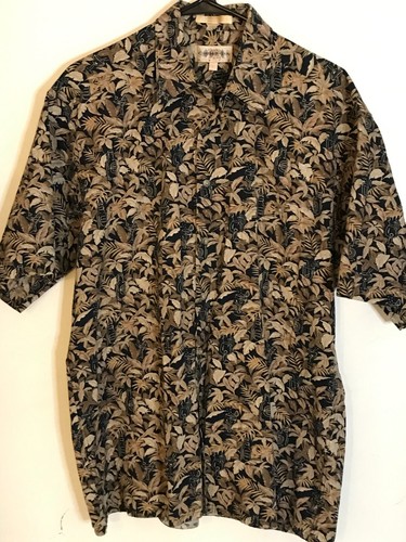 L Men's CAMPIA MODA Vintage Beige & Black Cocktails Hawaiian Shirt NEVER WORN