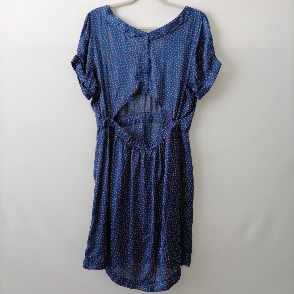 Vestido acampanado Bar III para mujer azul cuello en V manga abullonada espalda recortada puntos talla XL Foto 4 de 4