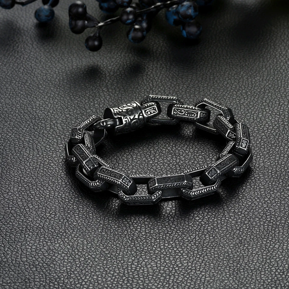 Brazalete de eslabones de cadena de motociclista pesado de acero inoxidable punk vintage para hombre Foto 2 de 4