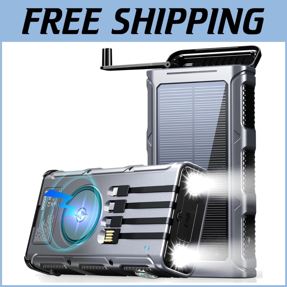45800mAh Solar Power Bank with Wireless Charging, Hand Crank, and Compass for Adventures