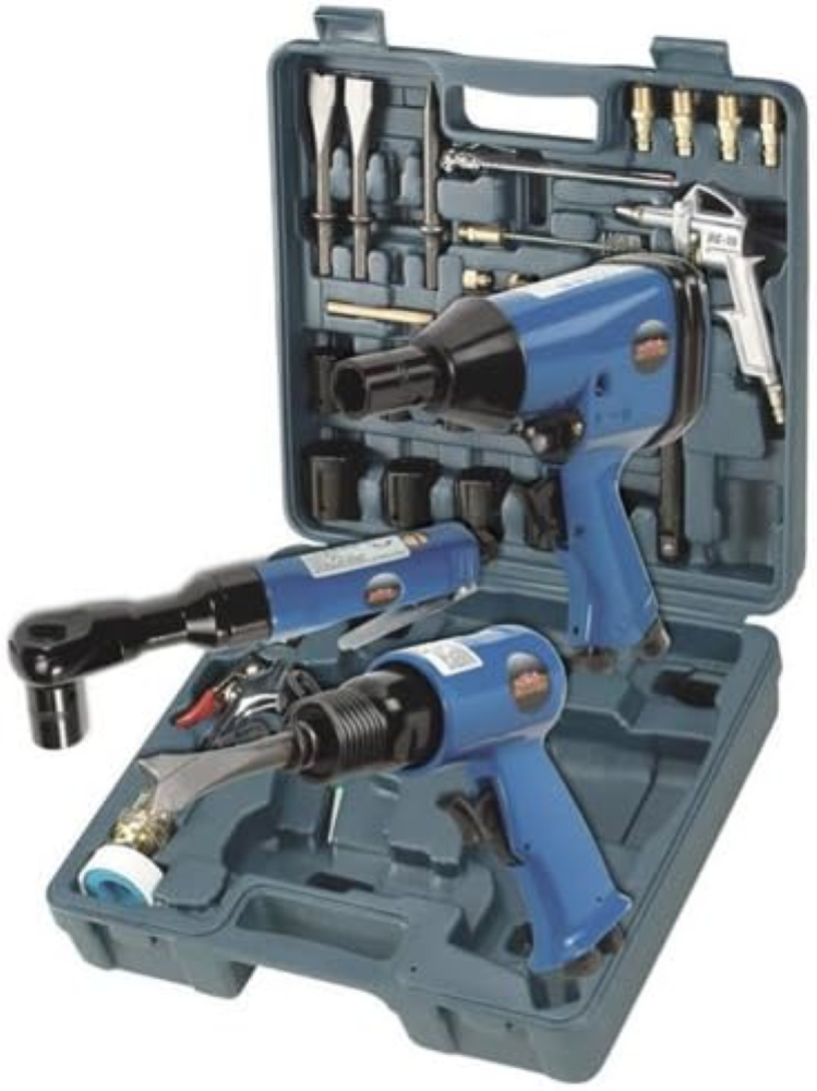 Mauk, Set di attrezzi ad aria compressa con trapano percussione, 36 pz, Blu (bla