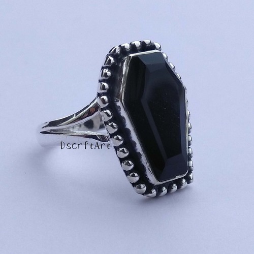 Black Onyx Coffin Gemstone Ring, 925 Sterling Silver Handmade Ring, Gift For Her - Picture 5 of 9