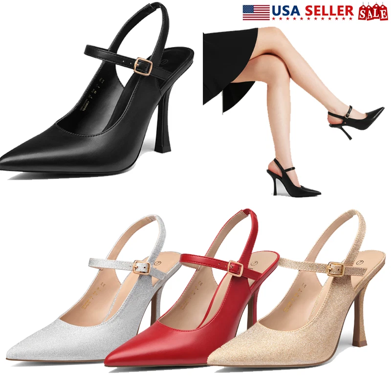 Women Ankle Strap Pointed Toe Stilettos High Heel Dress Pump Shoes US Size 5 11