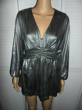 SALE Pretty Pleione size M silver long sleeve mini dress tunic women juniors NWT