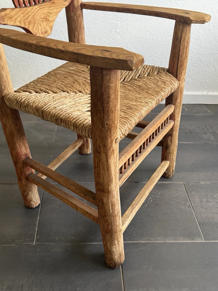 Sillón mexicano vintage hecho a mano de madera y Rush Southwestern Foto 4 de 4