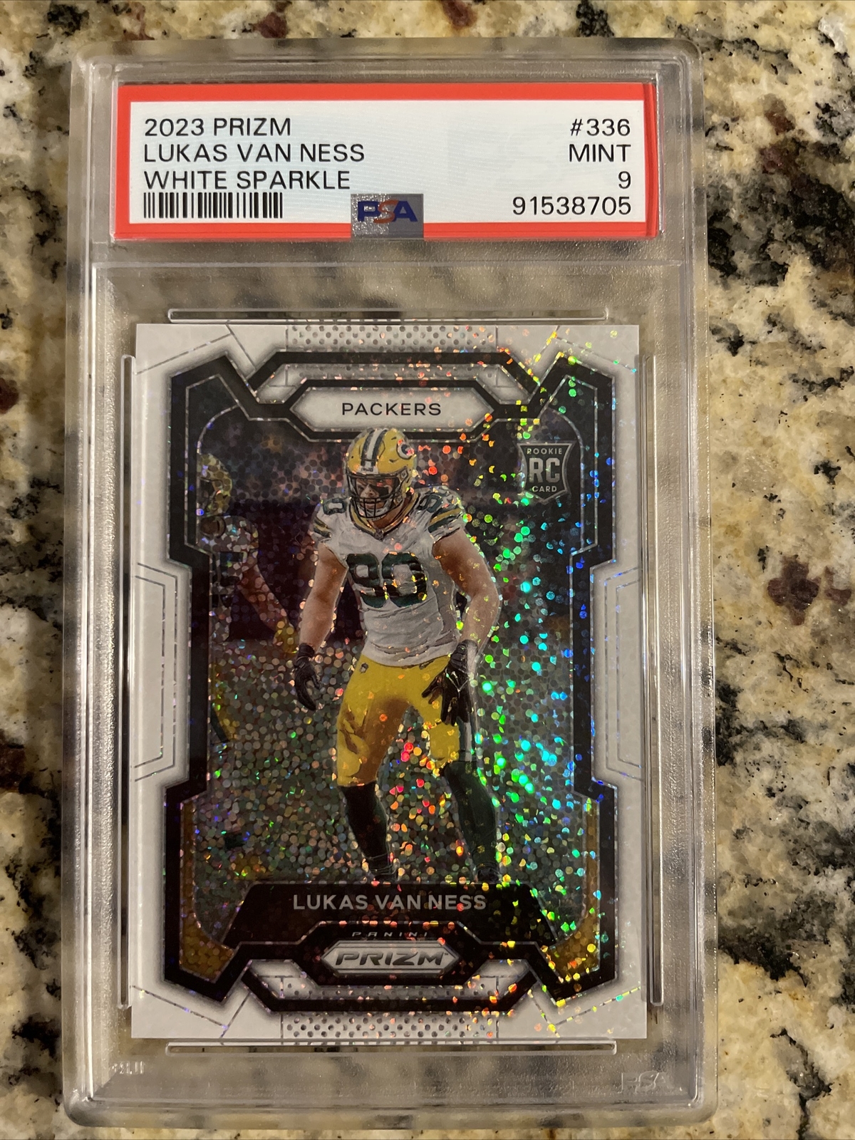 2023 Panini Prizm Lukas Van Ness RC #336 White Sparkle SP GRADED PSA 9 Packers