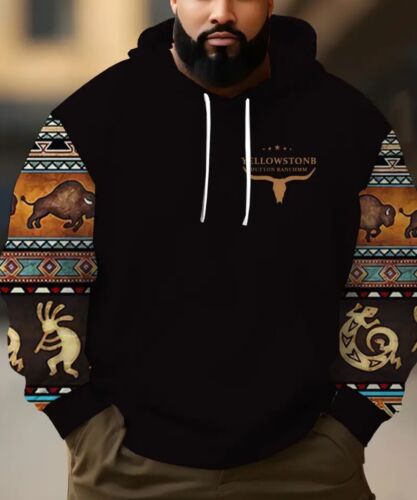 Steer Beast AZTEC BISON Yellowstone Mens Hoodie Stretchy Western 4XL BIG