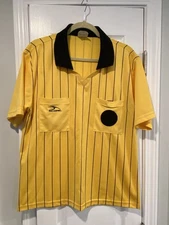 Score Size Adult Medium Yellow Black Stripe Short Sleeve Soccer Referee Jersey