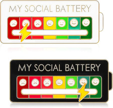 2Pcs Social Battery Slider Pin, Funny Social Battery Pin for 7 Days, My Social B