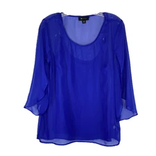AB Studio Royal Blue Shear Blouse 3/4 Sleeve Medium
