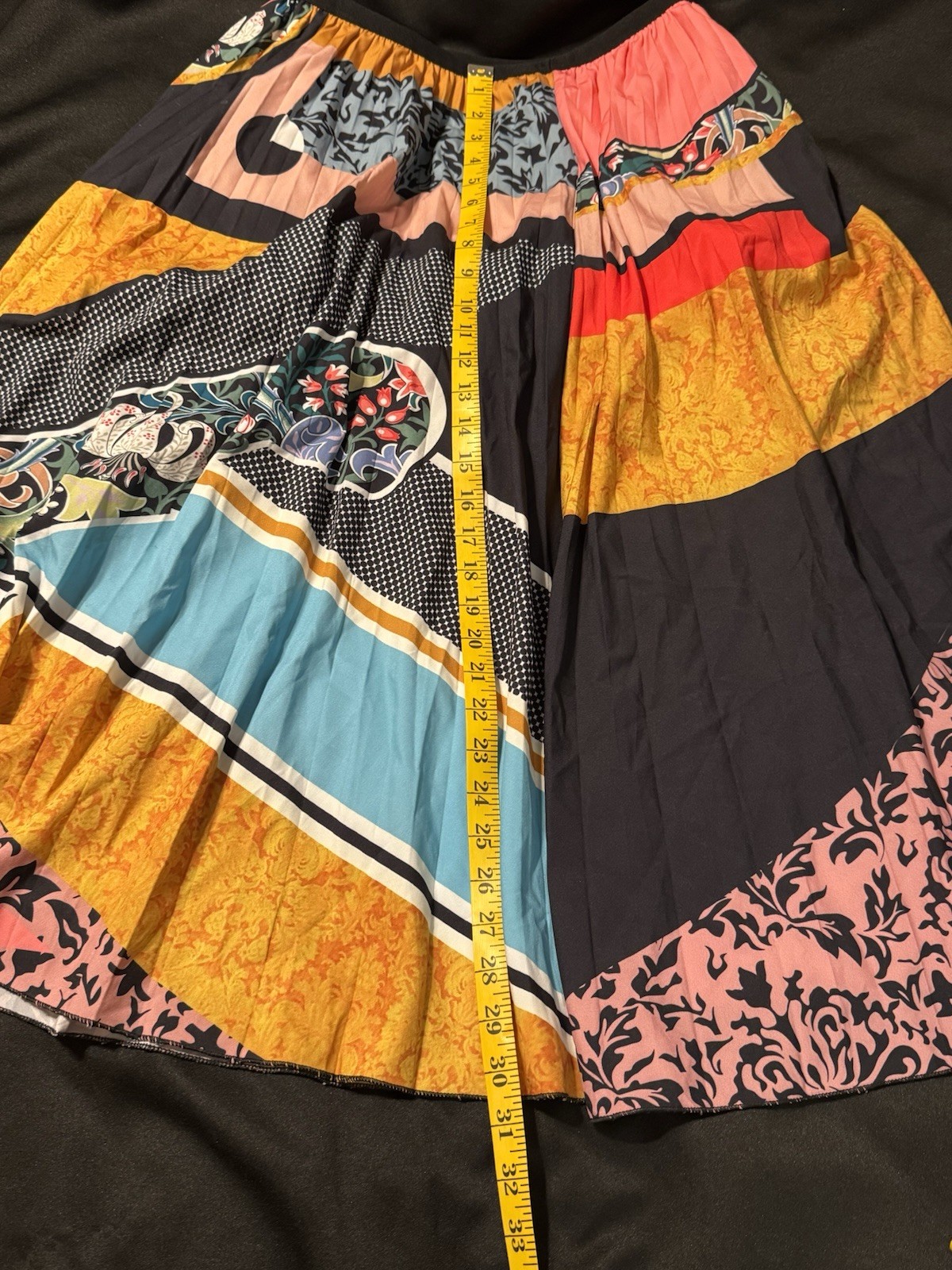 Boho Patchwork Midi Skirt Multicolor Pleated Line… - image 3