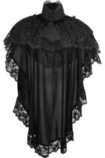 Tapered Black Velvet  Lace Capelet Capelette Gothic Victorian Vampire Witchy