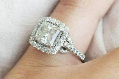 3CT Princess Cut Real Moissanite Engagement Women's Ring 14k White Gold Plated