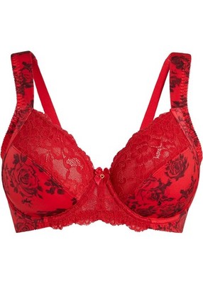 Neu BH mit Bügel glänzendem Material Gr. 80 Cup E Salsarot Geblümt Bra Oberteil