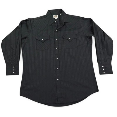Ely Cattleman Shirt Mens Large Black Striped Pearl Snap Western Barrel Cuff Core