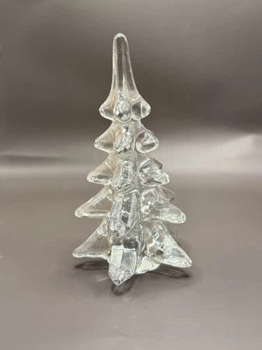 Lillian Vernon Clear Glass Christmas Tree Figurine Decorated Tree 5 in